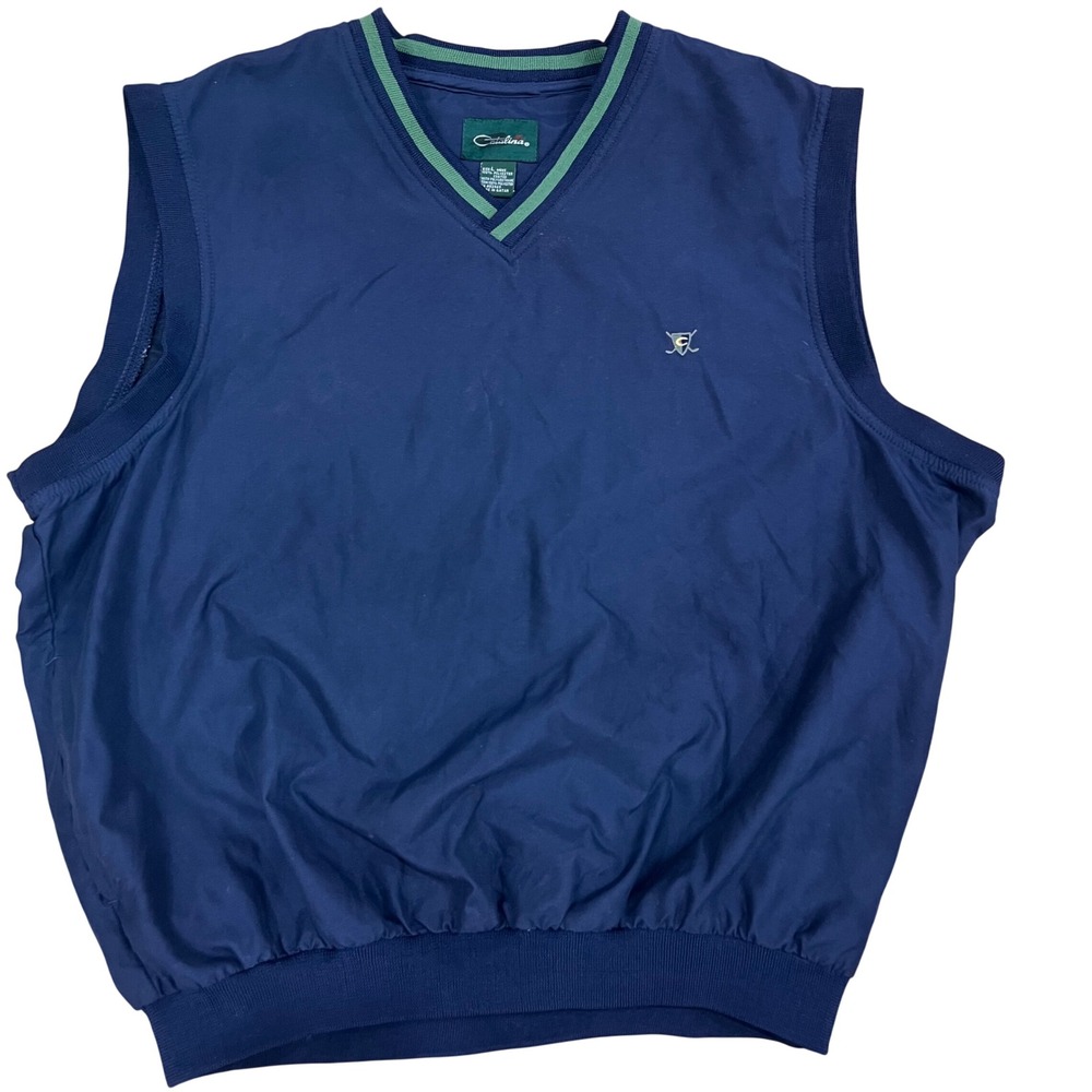 Vintage Catalina Mens Golf Wind Vest Navy Blue V-Neck Pullover Size Large